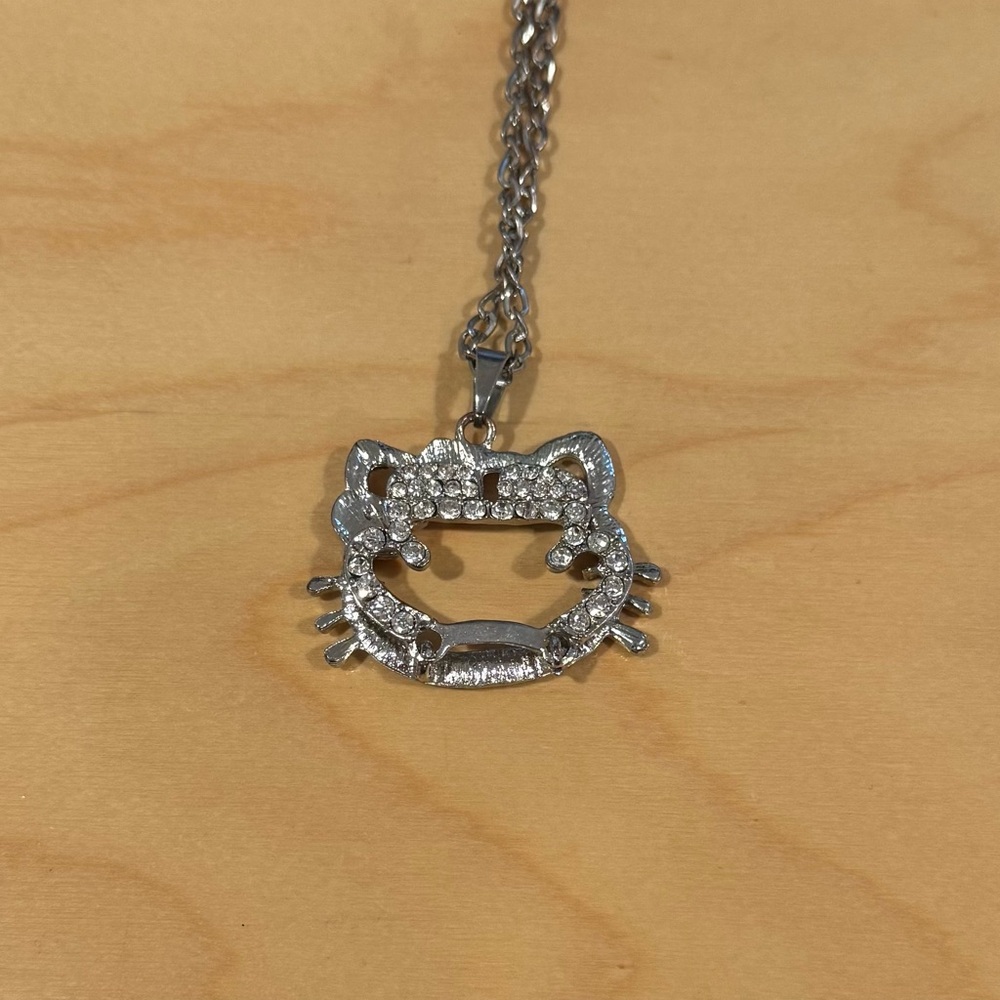 Large Rhinestone Hello Kitty Pendant Necklace with Red Rhinestone Bow - Picture 5 of 5